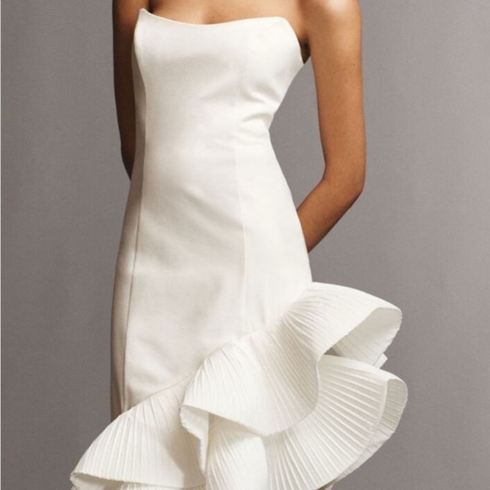 BHLDN Strapless Cream Dress with Ruffled Hem